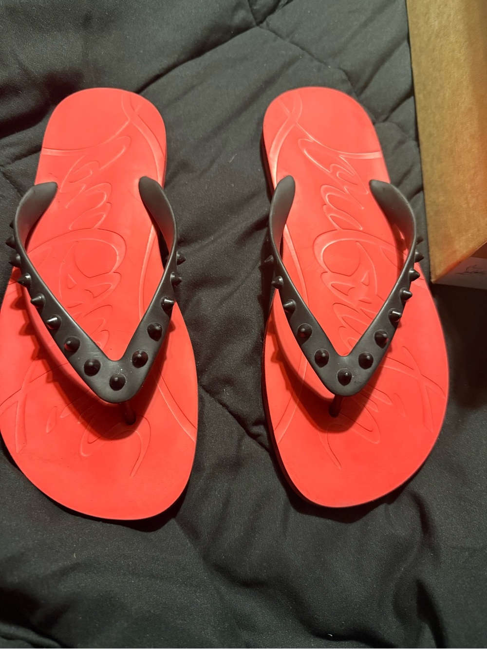 Christian Louboutin Red Studded Flip Flop Sandals
